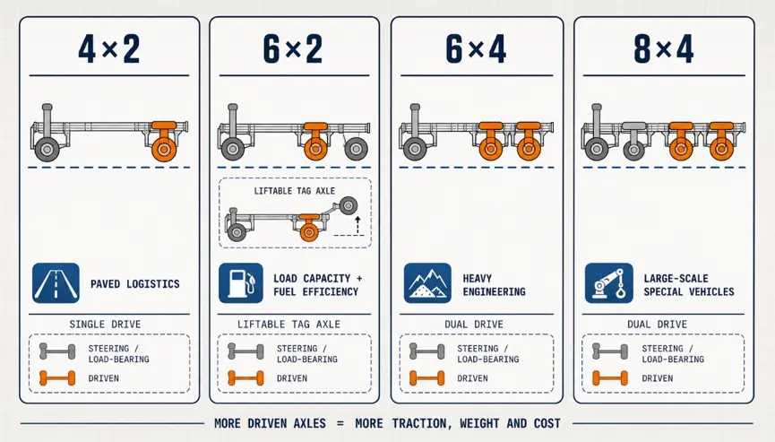 truck-chassis-axle-layout-comparison-4×2-6×2-6×4-8×4